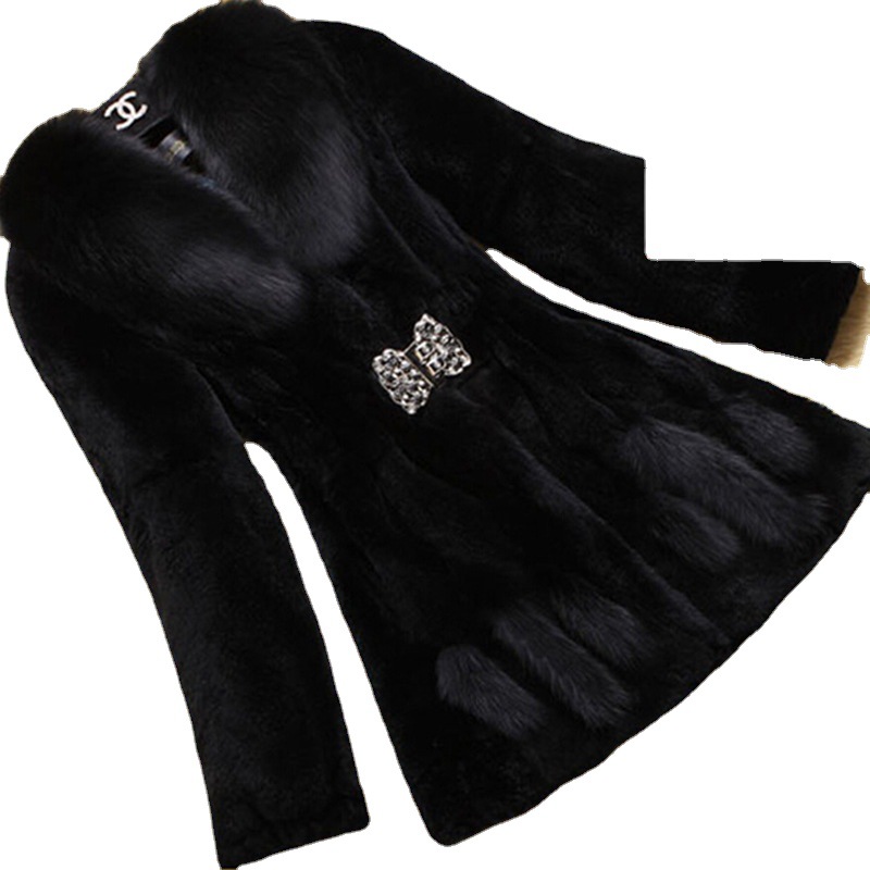 New style of faux rabbit fur coat for middle-aged and elderly people. Women's mid-length fox fur collar, large size, thickened, mom's wear wholesale Specification image
