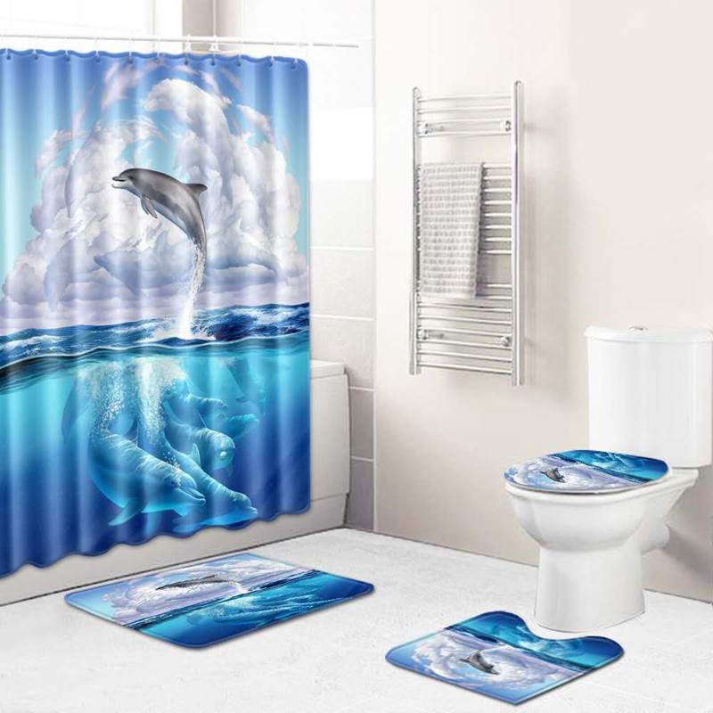 Ocean four sets of digital printed shower curtain sea dolphin 3D bathroom shower curtain polyester shower curtain manufacturers wholesale direct sales thumbnail