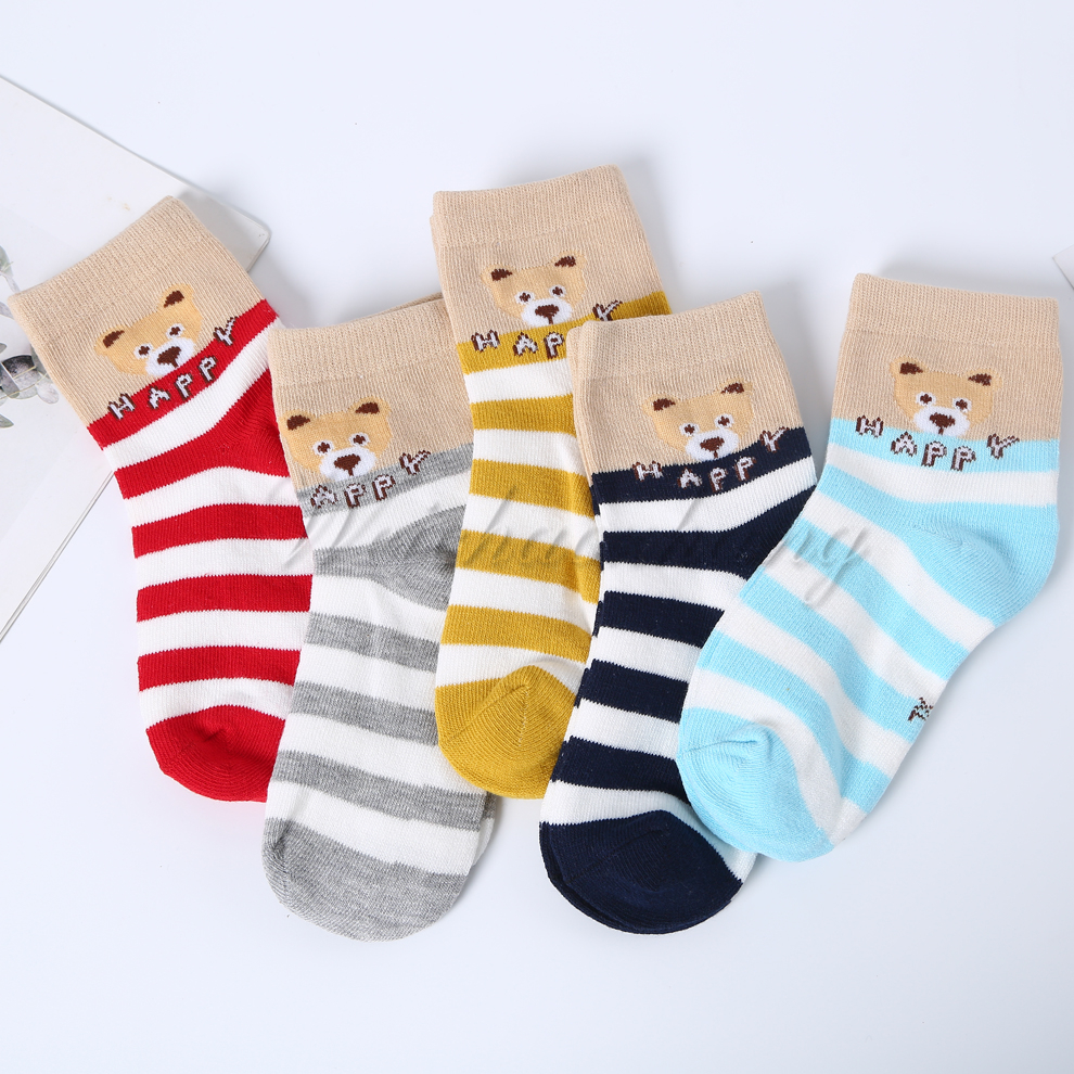 Bear head color striped children socks cotton fashion street INS wind wear fashion net red popular stockings