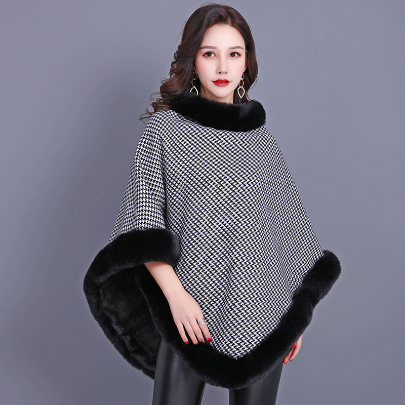 2021 New style faux fur, European and American brown women's coat, shawl and scarf, faux rex rabbit fur, medium long sleeveless checkered Specification image