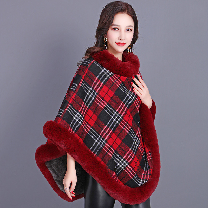 2021 Slimming faux fur women's new round-neck checkered sleeveless European and American coat women with fleece rex rabbit fur shawl and scarf