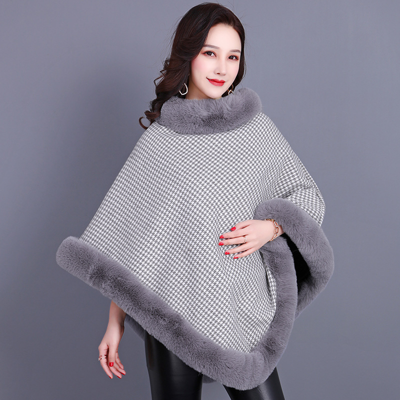 2021 New style faux fur, European and American brown women's coat, shawl and scarf, faux rex rabbit fur, medium long sleeveless checkered details Picture