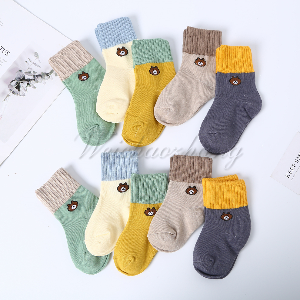 5 pairs of cotton long socks for infants and children in autumn and winter, with colorful cartoon patterns, comfortable, breathable and non-constricting