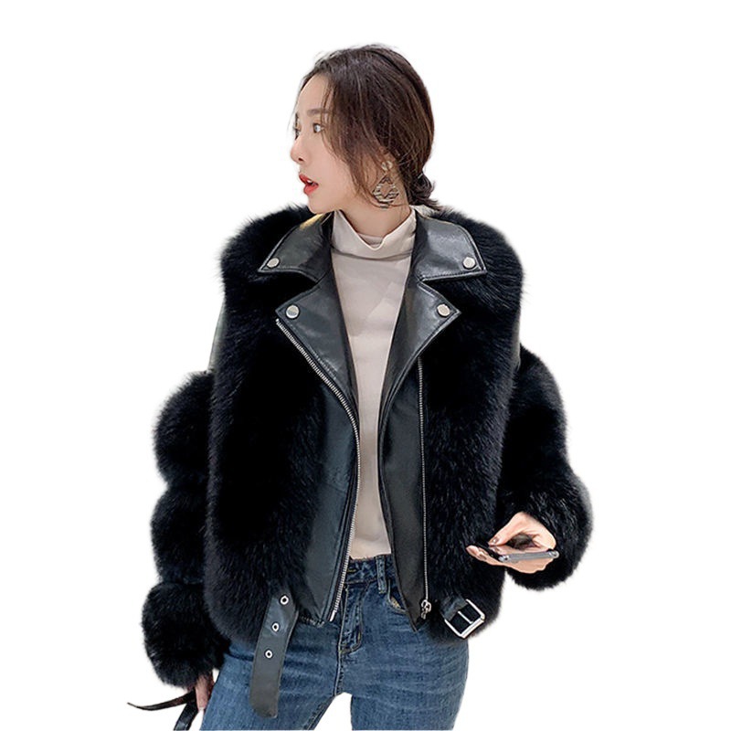 Wholesale and export of 2021 new whole leather faux fox fur coat for women's motorcycles, short and slimming fur coat Item Picture