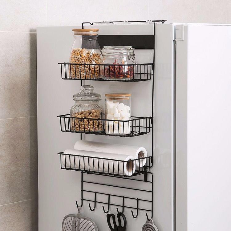 Ironwork refrigerator side hanging rack, kitchen storage rack, storage rack, wall-mounted multi-functional seasoning rack, multi-layer storage rack