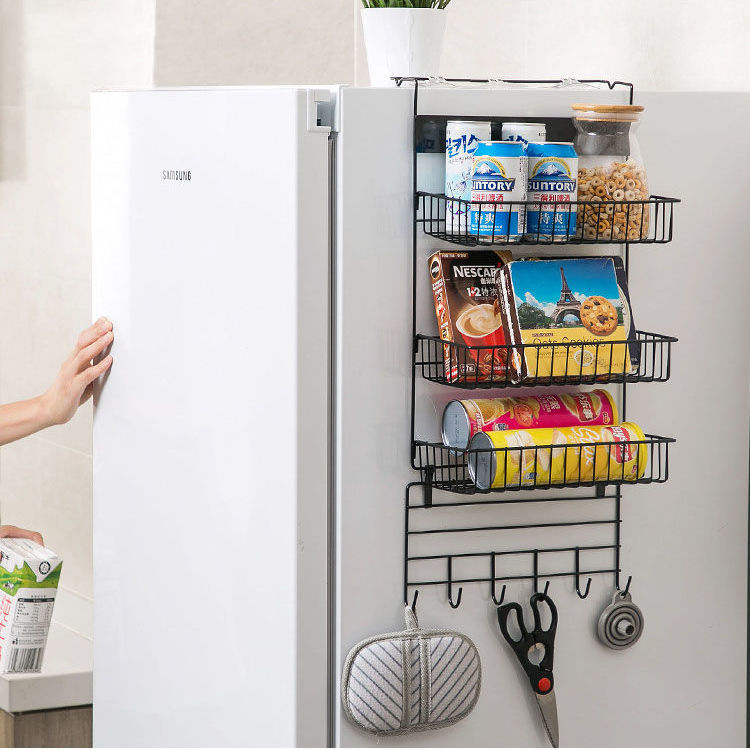 Ironwork refrigerator side hanging rack, kitchen storage rack, storage rack, wall-mounted multi-functional seasoning rack, multi-layer storage rack details Picture
