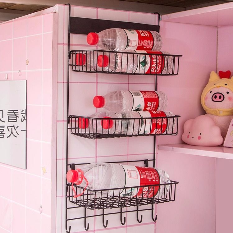 Ironwork refrigerator side hanging rack, kitchen storage rack, storage rack, wall-mounted multi-functional seasoning rack, multi-layer storage rack Application Scenario