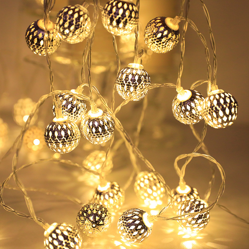 跨境LED灯串镂空摩洛哥球圣诞节彩灯铁艺圆球浪漫房间装饰