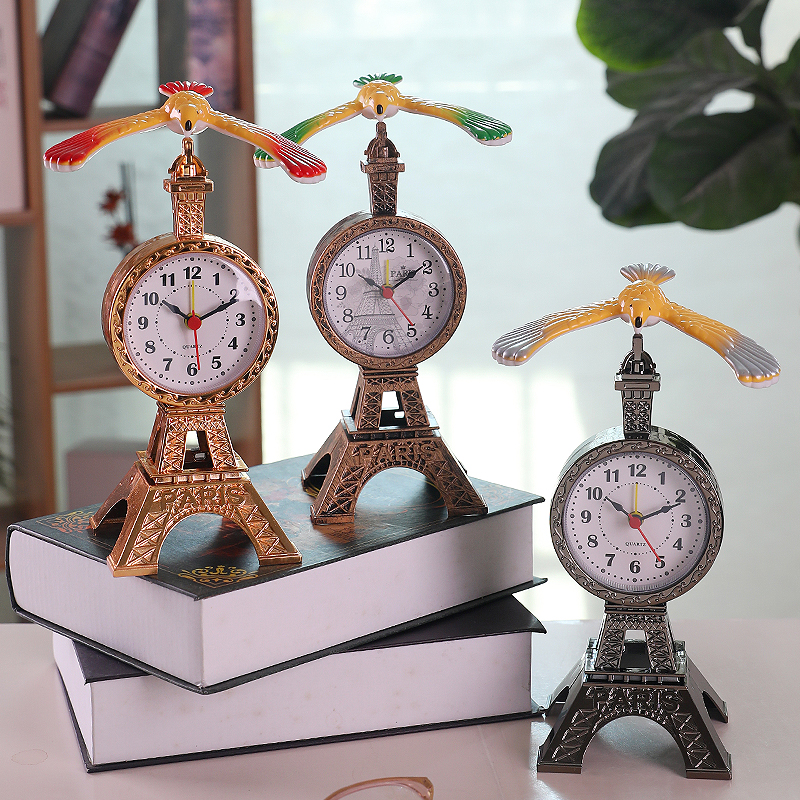 厂家直销巴黎铁塔悬浮平衡鹰闹钟复古创意摆件闹钟