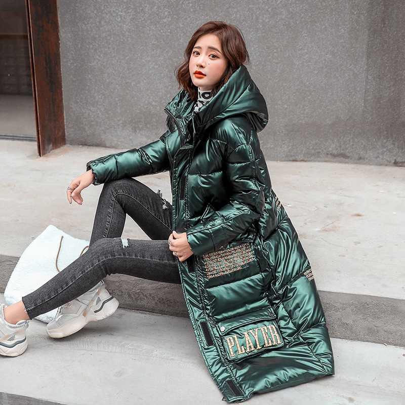 Factory direct sales of long, plus-size, loose and shiny down cotton-padded jackets for women in winter 2021, trendy Specification image