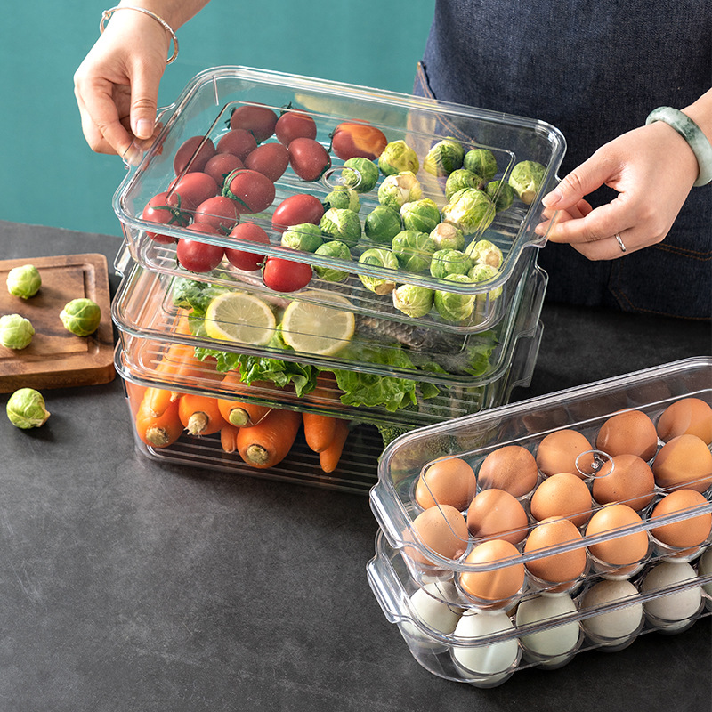 Kitchen refrigerator storage box Transparent pet plastic crisper drawer type egg tray refrigerator organizer