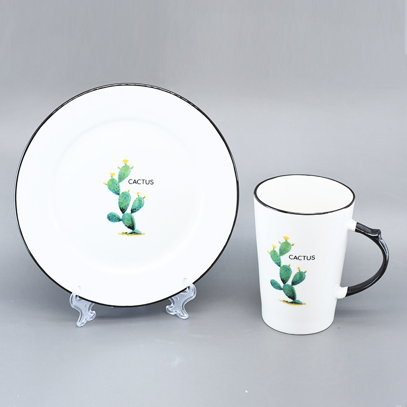 Single-person dining ceramic tableware set, home creative and simple cactus water cup, single-person tableware bowls and plates, home vegetable plates Application Scenario