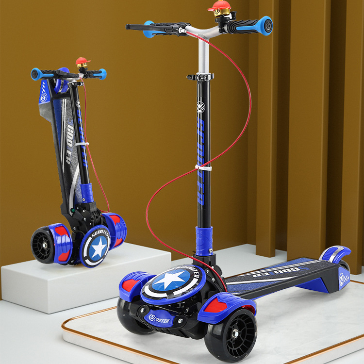 New large-sized children's scooters, big kids' scooters, three and four-wheel adult scooters, can be folded and sent one piece details Picture