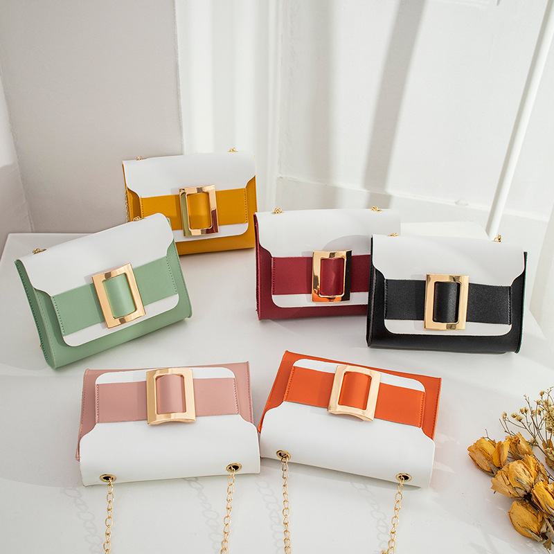 Fashionable color-blocking hardware small square bag 2021 Summer new product chain mobile phone loose change crossbody handbag, women's bag consignment details Picture