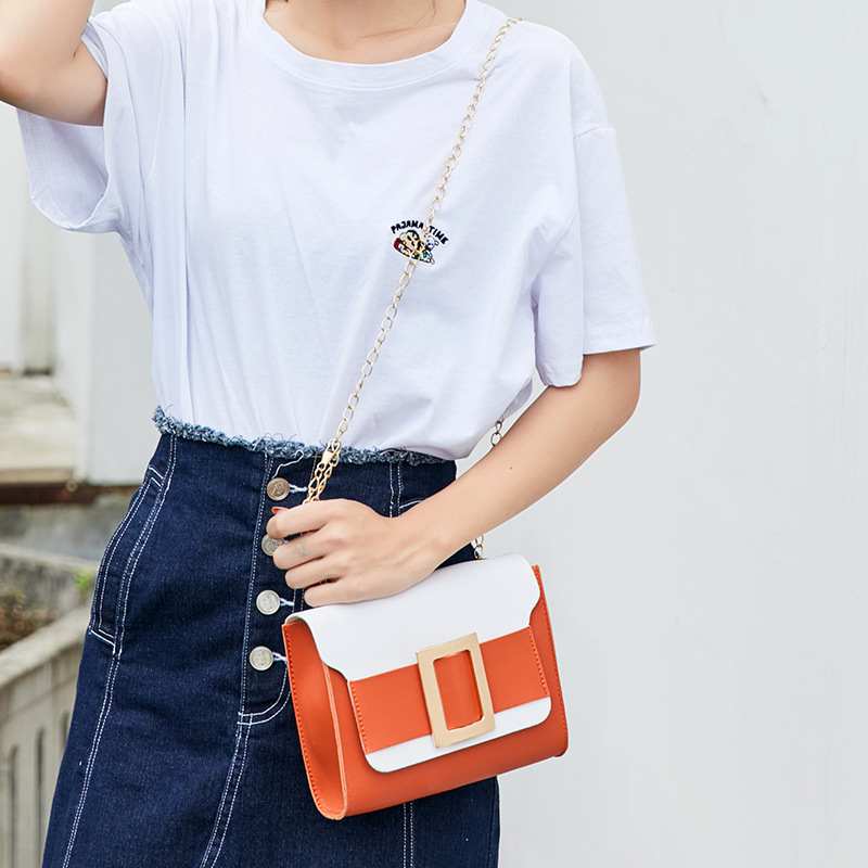 Fashionable color-blocking hardware small square bag 2021 Summer new product chain mobile phone loose change crossbody handbag, women's bag consignment