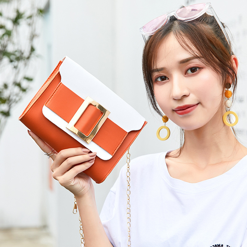 Fashionable color-blocking hardware small square bag 2021 Summer new product chain mobile phone loose change crossbody handbag, women's bag consignment Specification image