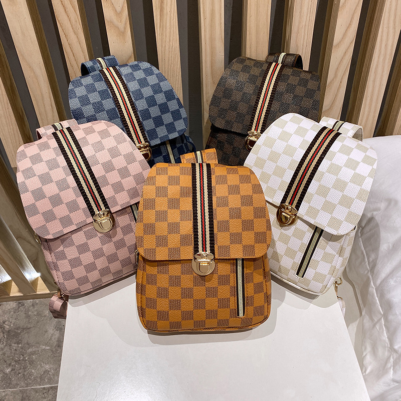 Hot small backpack backpack for women 2020 Casual printed checkered versatile new women's bag crossbody bag factory direct sales