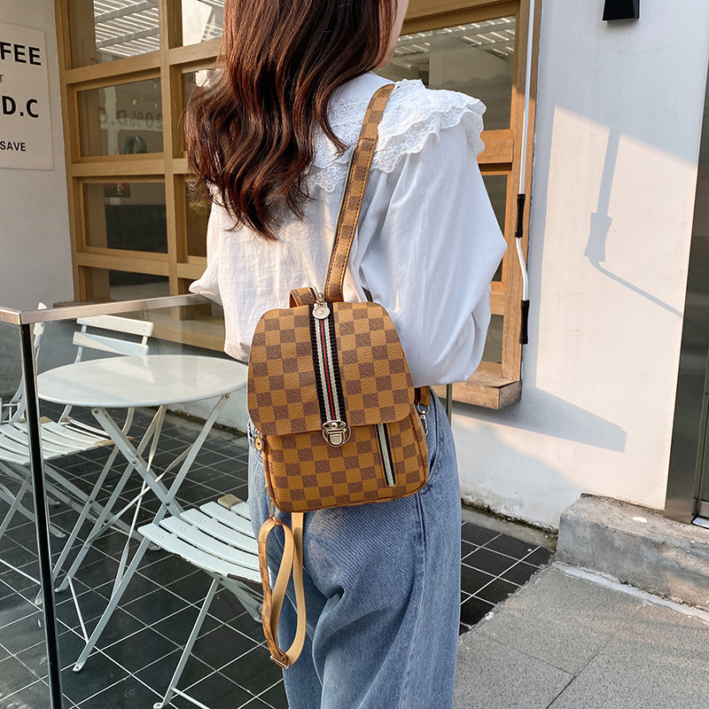 Hot small backpack backpack for women 2020 Casual printed checkered versatile new women's bag crossbody bag factory direct sales Specification image