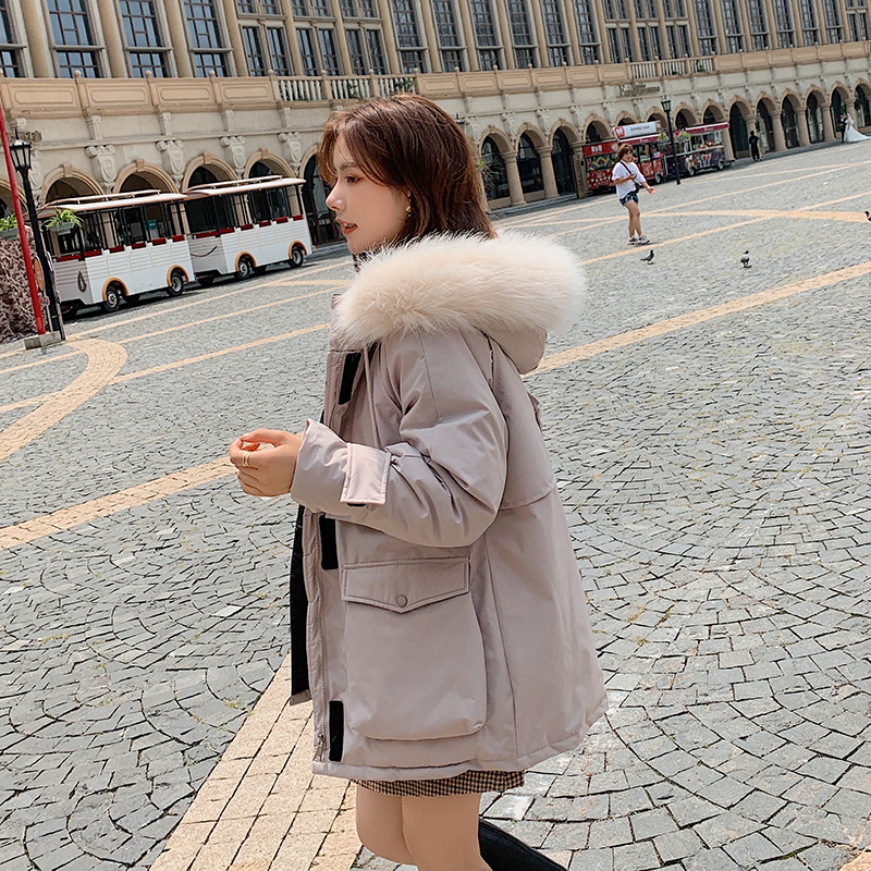 Real photos of the 2021 winter new down cotton-padded jacket for women, mid-length style, overcoming the workwear, waist-cinching and thickened fashionable cotton-padded jacket for women details Picture