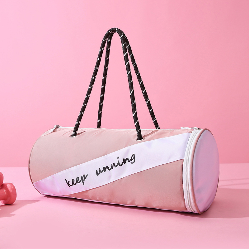 New fashionable travel bags, color-blocking cylindrical hand-held travel bags, yoga exercise luggage bags, fitness bags, factory direct sales Specification image