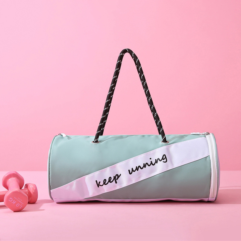 New fashionable travel bags, color-blocking cylindrical hand-held travel bags, yoga exercise luggage bags, fitness bags, factory direct sales details Picture