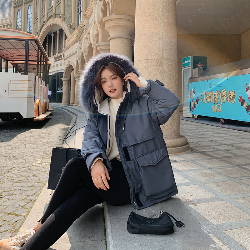 Real photos of the 2021 winter new down cotton-padded jacket for women, mid-length style, overcoming the workwear, waist-cinching and thickened fashionable cotton-padded jacket for women Specification image