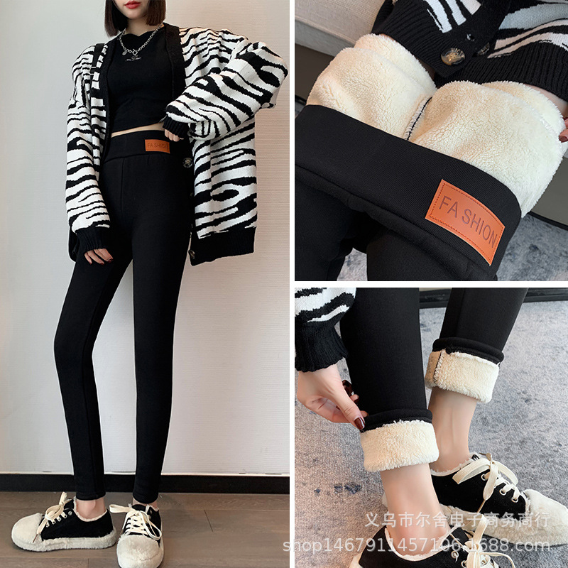 Extra-thick lambskin leggings for women in autumn and winter, with added fleece and thickened outerwear, high-waisted one-piece pants, large-sized warm cotton pants from Northeast China Application Scenario