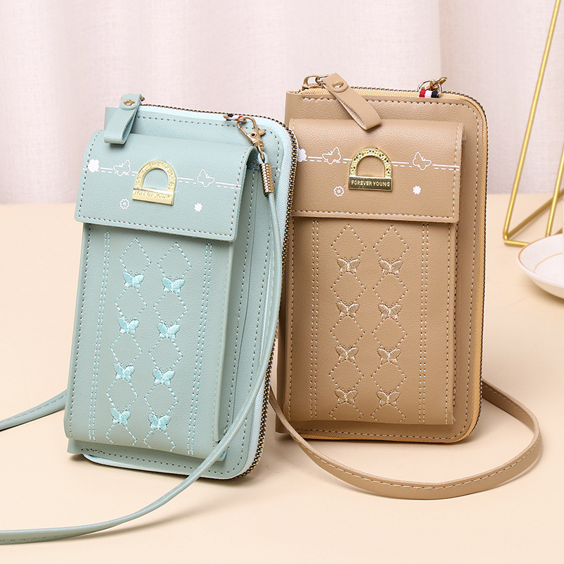 女士手机包新款2021女士钱包纯色小斜挎包多功能百搭零钱包手拿包