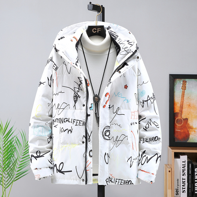 Douyin and Kuaishou live streaming factory direct sales of exclusive down jackets, the same style for men and women, graffiti thickened warm outerwear, trendy Application Scenario