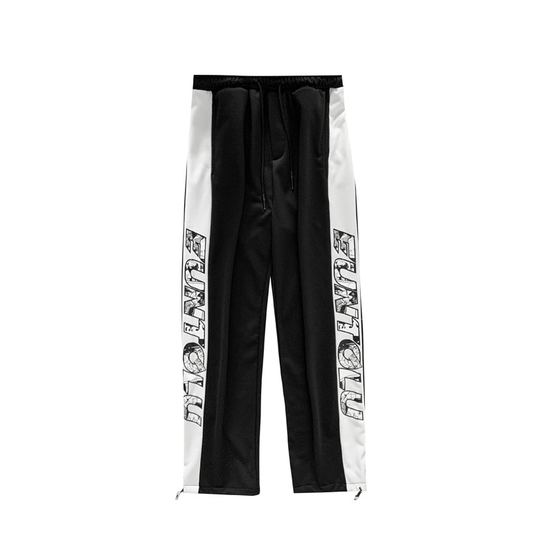 Autumn anime casual pants for men, Japanese style trendy patchwork, individual loose and cool, 9-point drawstring sports tight-fitting pants Item Picture