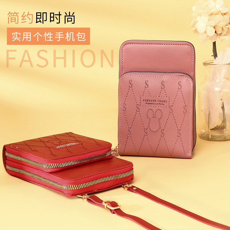 Cross-border mobile phone bag new women's Korean version of fashion solid color diagonal bag multi-card vertical version of shoulder bag