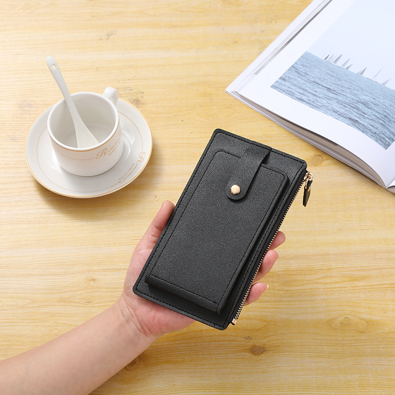 One-piece women's folding long flip wallet, fashionable and simple Japanese-style card case, leather PU wallet Specification image