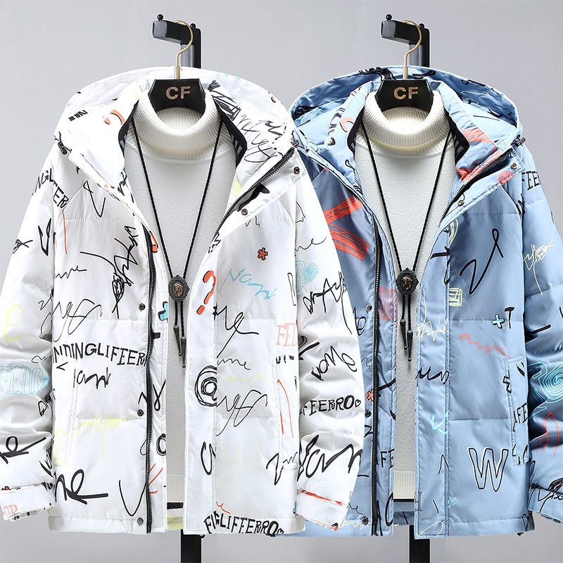 Douyin and Kuaishou live streaming factory direct sales of exclusive down jackets, the same style for men and women, graffiti thickened warm outerwear, trendy