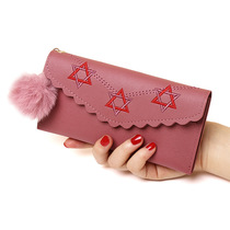 2021 new women's purse long fashion clutch bag Solid color hairball bow purse card bag coin purse