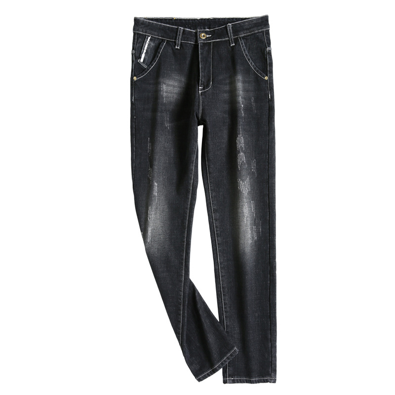 Winter fleece and thickened high-quality men's stretch loose straight-leg warm and trendy jeans manufacturer wholesale Item Picture