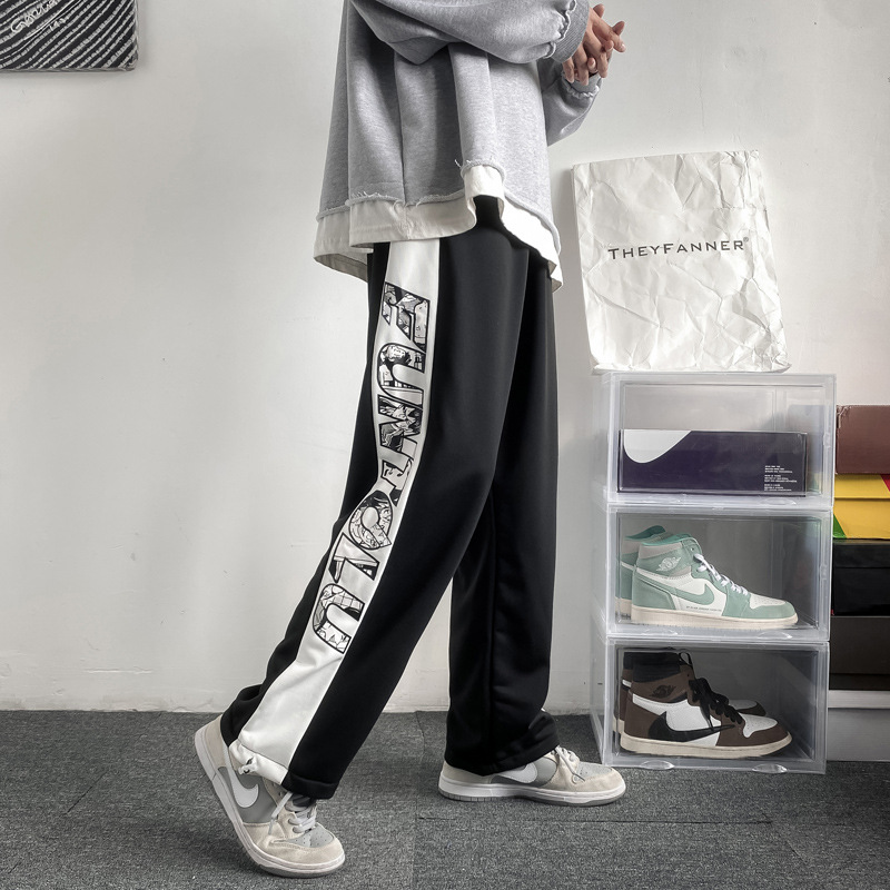 Autumn anime casual pants for men, Japanese style trendy patchwork, individual loose and cool, 9-point drawstring sports tight-fitting pants Specification image