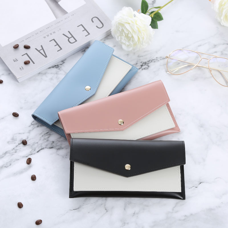 Purse Ladies 2019 new mobile phone bag Hold bag Color contrast zipper bag Long PU purse leather handbag