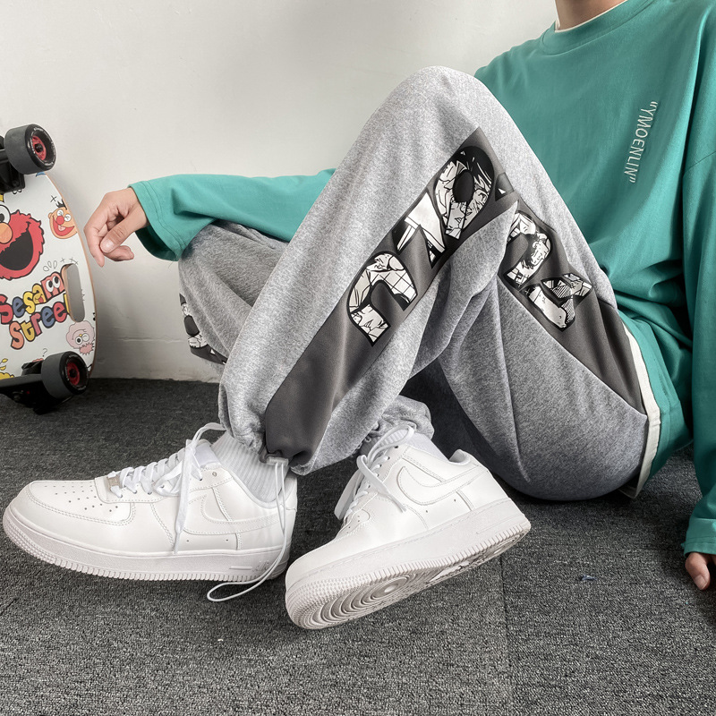 Autumn anime casual pants for men, Japanese style trendy patchwork, individual loose and cool, 9-point drawstring sports tight-fitting pants Application Scenario