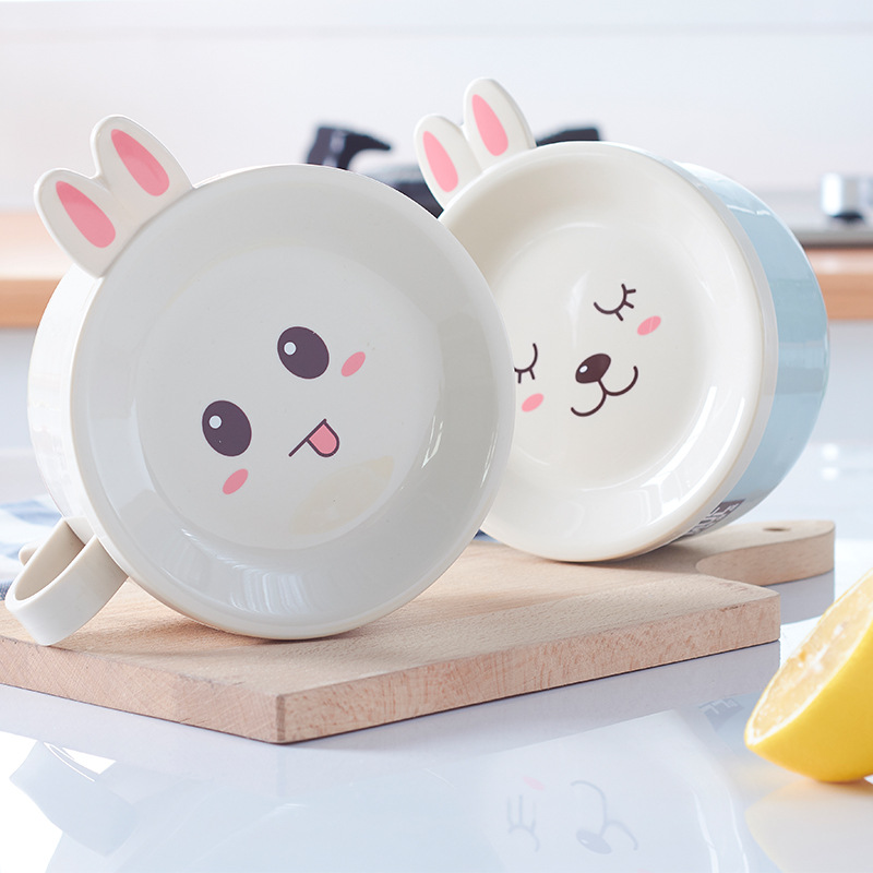 Stainless steel Korean-style cartoon rabbit with lid children's instant noodle bowl, plastic insulated lunch box, bento box, meal box wholesale Application Scenario