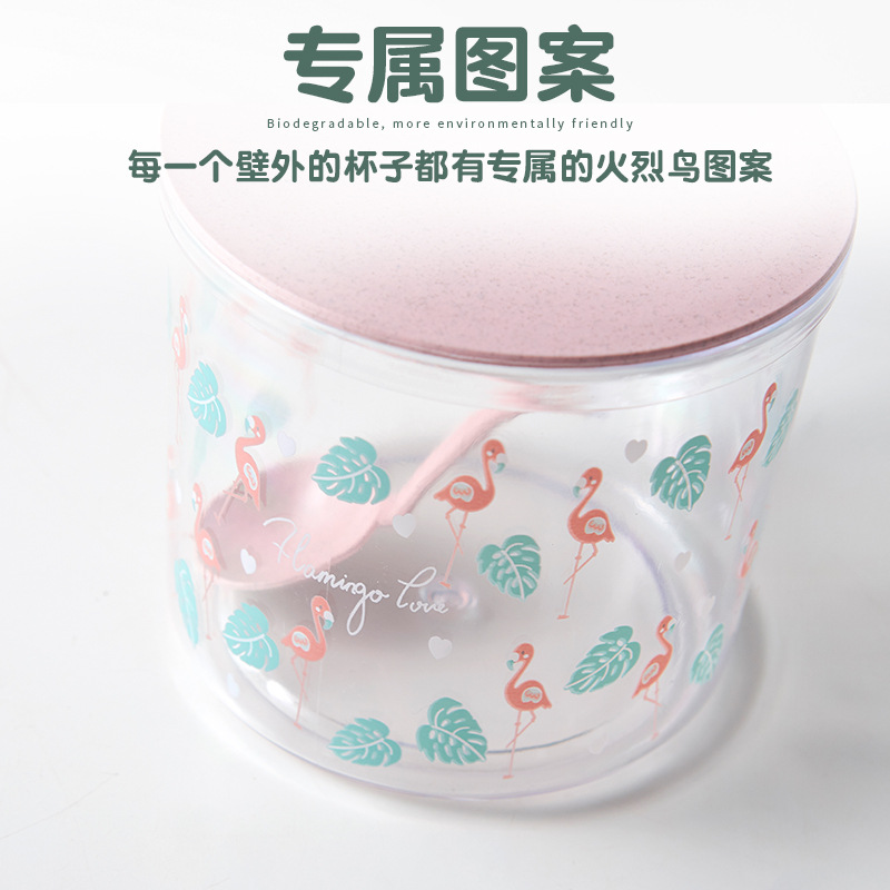 A round transparent seasoning box with a base and flamingo print, featuring three or four compartments, is a dust-proof kitchen seasoning storage jar Item Picture