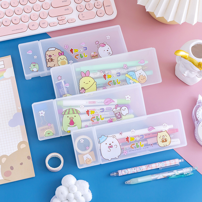 Creative cartoon cute pencil case students learn stationery transparent frosted pencil case pupil prize thumbnail
