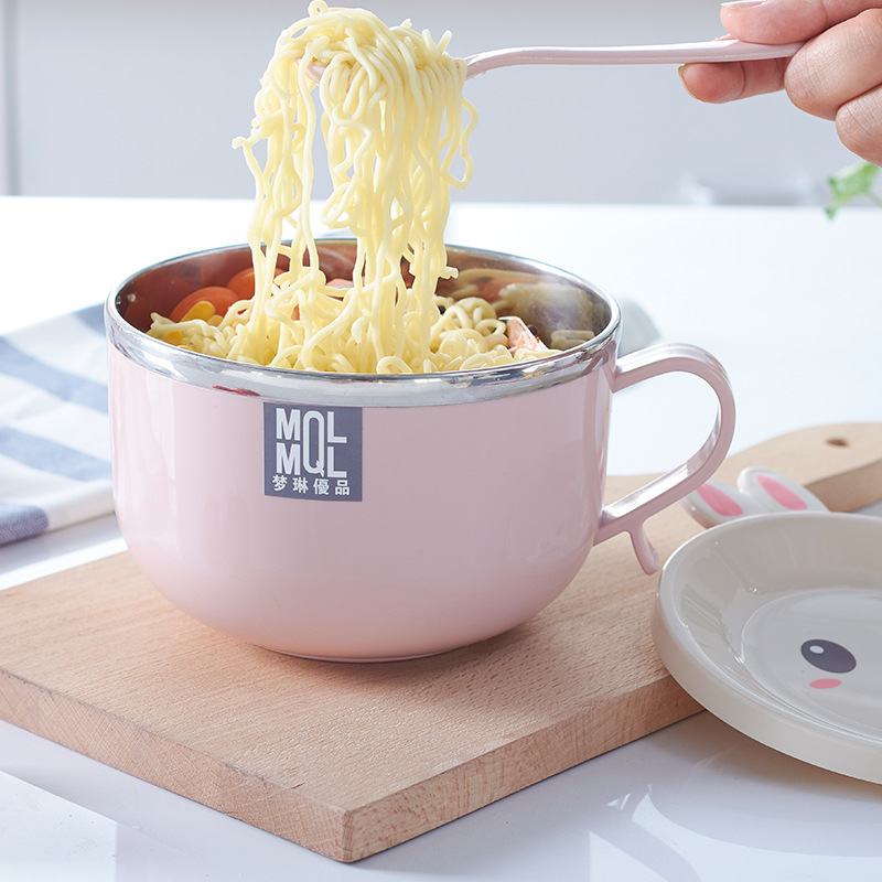 Stainless steel Korean-style cartoon rabbit with lid children's instant noodle bowl, plastic insulated lunch box, bento box, meal box wholesale Item Picture