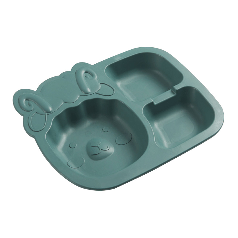 创意卡通碗勺叉杯子五件套儿童餐具竹纤维儿童分格餐盘餐具套装白底实物图