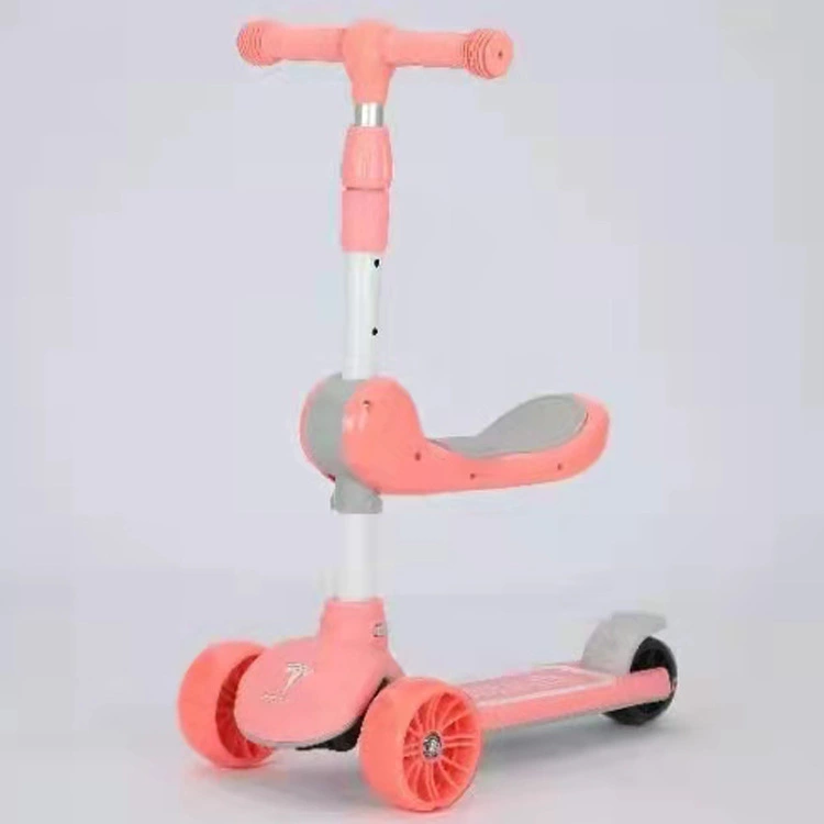 New children's electric scooter with flashing light and seat, plastic flashing three and four-wheel pedal, gift wholesale h details Picture