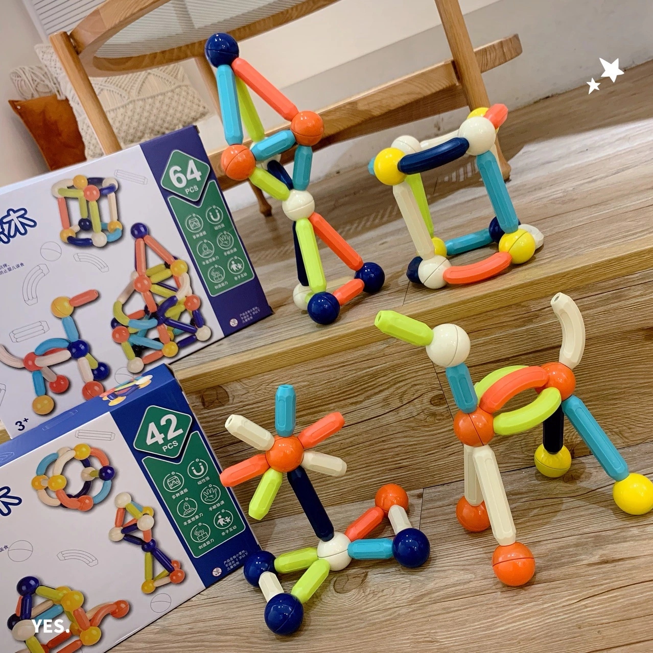 New, unique and special 3D magnetic rod building blocks DIY assembly and creation boys' and girls' toys Large particles 3-year-old magnetic Application Scenario