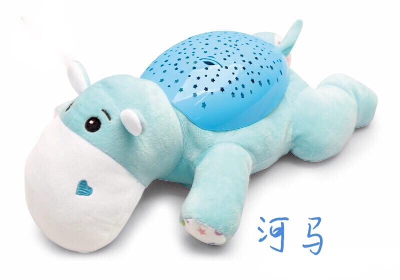 Cross-border children's animal electric music starry sky projection lamp Hippopotamus Elephant sleeping lamp Soothing sleep plush toy Specification drawing
