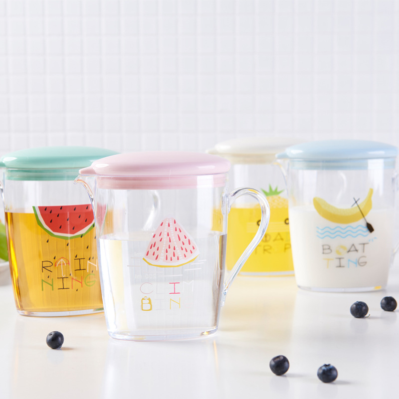 厂家新款 水果印花透明PS油壶连盖防漏 带手柄厨房油瓶醋瓶酱油瓶