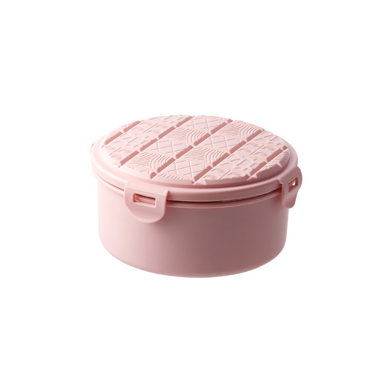 Creative and simple stainless steel lunch box, heat-insulating and anti-scald children's lunch bowl, double-layer round lunch box Item Picture