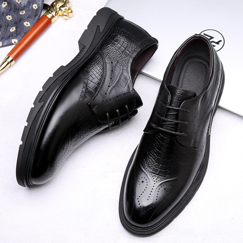 Crocodile pattern men's shoes England carved leather business formal men's shoes lacing breathable single shoes pointed shoes