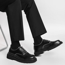Ins tide small black leather shoes men tie round head versatile Korean men's casual leather shoes leather men's wedding shoes